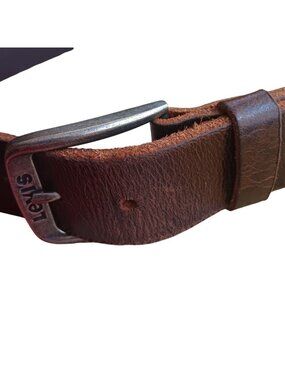 sz 30 Levis Brown Full-Grain Leather Belt Metal Buckle 75/30 Y2k Mexico Hippy